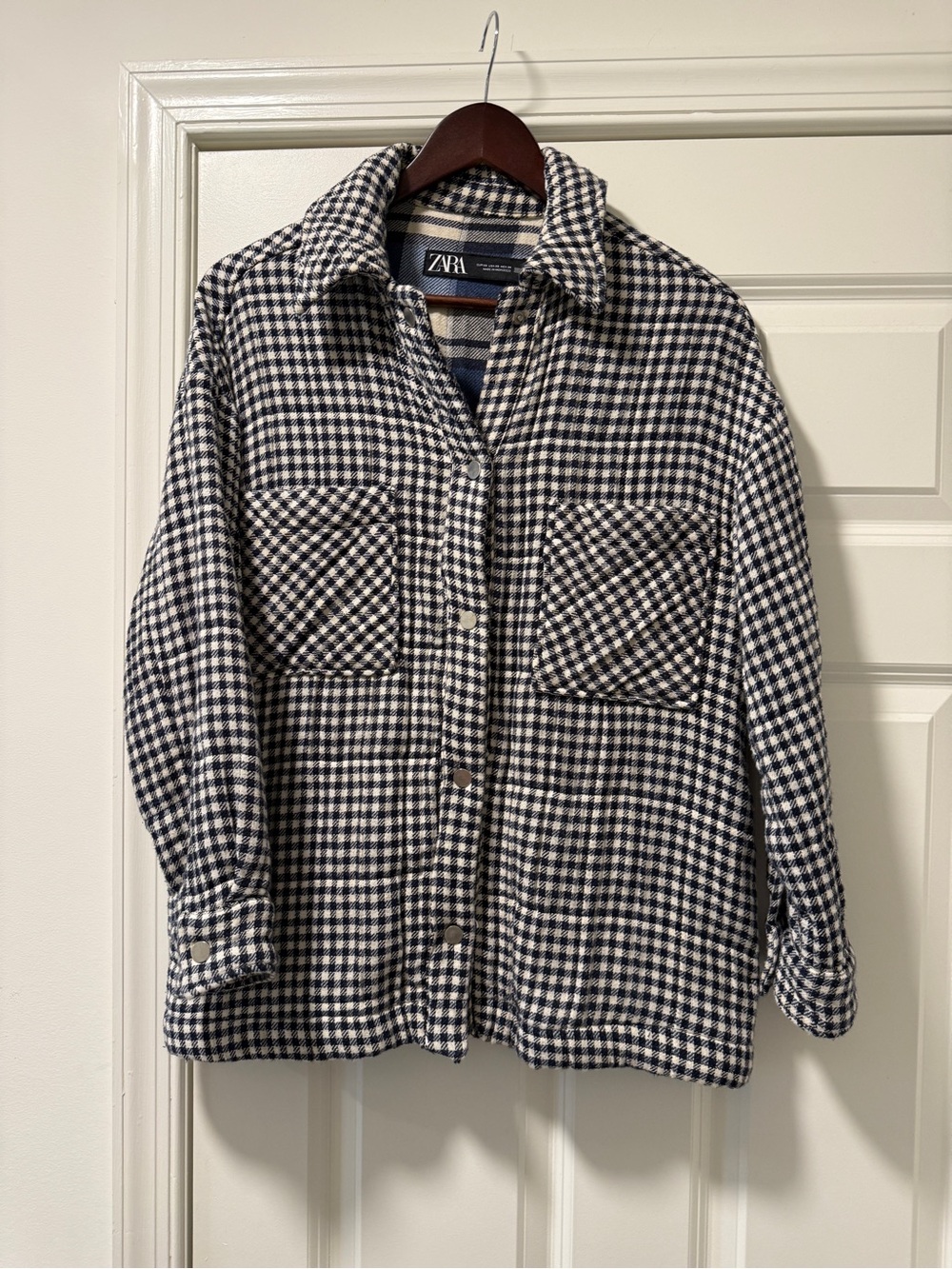 Zara Black & White Gingham plaid oversized Utility Shacket